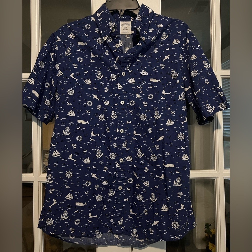 Brooks Brothers Regent Original Polo Long Sleeve Blue Nautical Shirt Boats